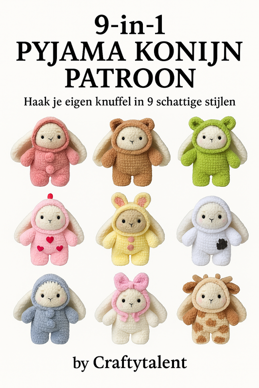 🐇💖 9-in-1 Pyjama Konijn Haakpatroon | Schattig Knuffelkonijn + 9 Pyjama’s 🛏️🧸✨🇳🇱